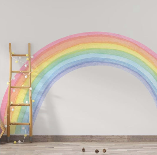 Art In Colors Large Rainbow Wall Decal - Cute Kids Room Decoration - Pastel Rainbow Art Mural Vinyl Sticker Gift