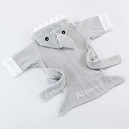 Baby Aspen Hooded Shark Robe,Let The Fin Begin, Ultra Soft Gray Cotton Terry Toddler/Baby Boy Towel, Baby Shower (photo 4)