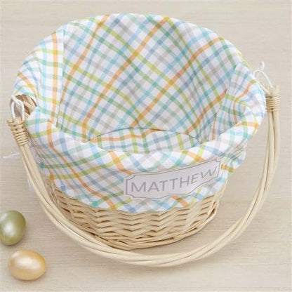 Personalization Universe Personalized Plaid-Themed Easter Basket – Embroidered Rainbow Plaid Pattern Basket Liner – (photo 4)