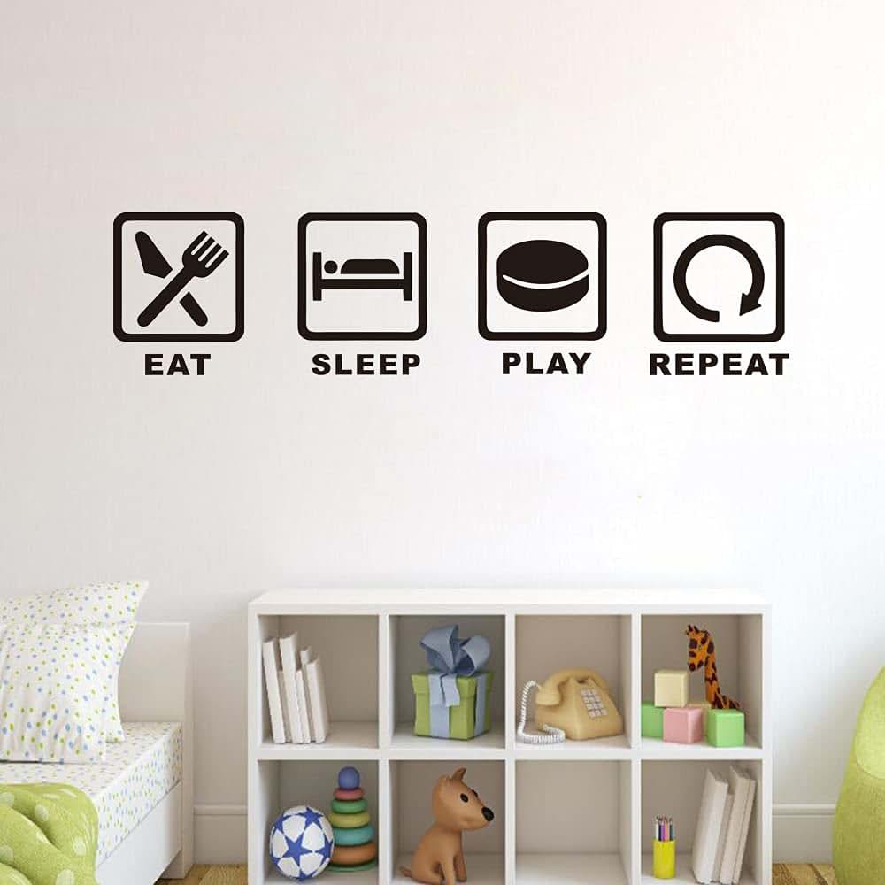 YOYOYU Art Home Decor Vinyl Sports Wall Sticker Eat Sleep Play Hockey Repeat (photo 2)
