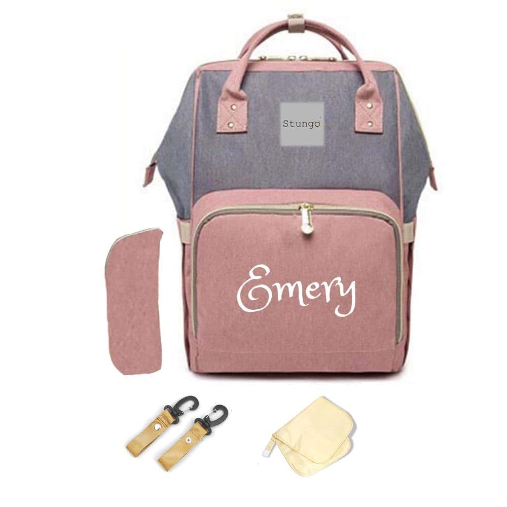 Dream Embroidery Personalized Large Diaper Bag Knapsack Custom Monogram Backpack Grey/Pink
