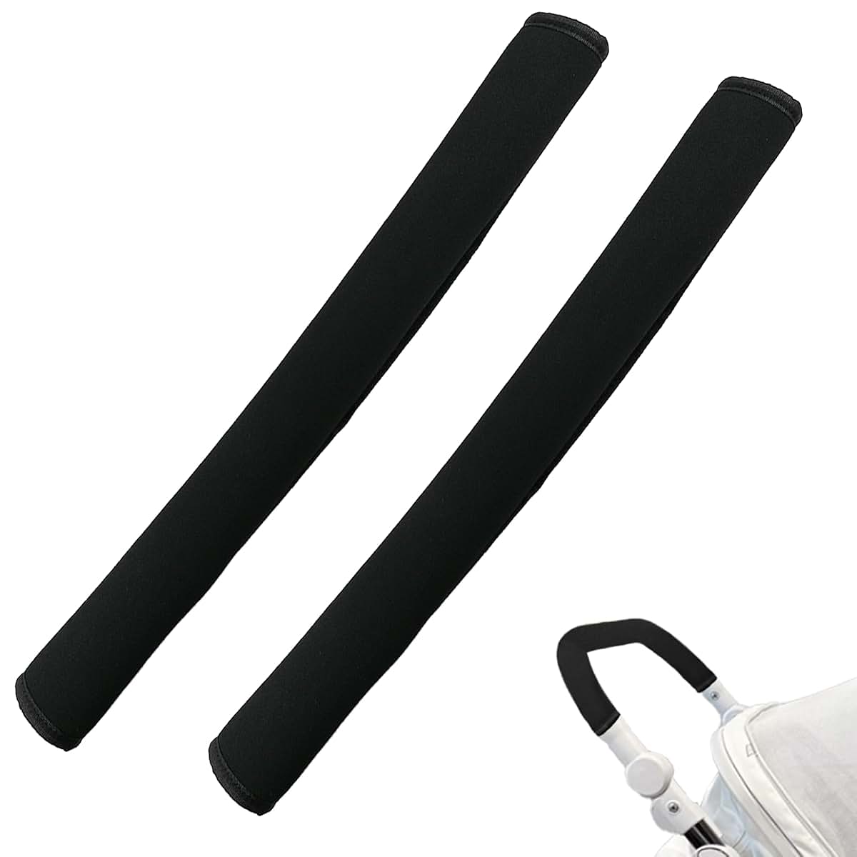 2-Pack Stroller Handlebar Cover, 18.7 Inch Black Pushchair Armrest Protector With Velcro