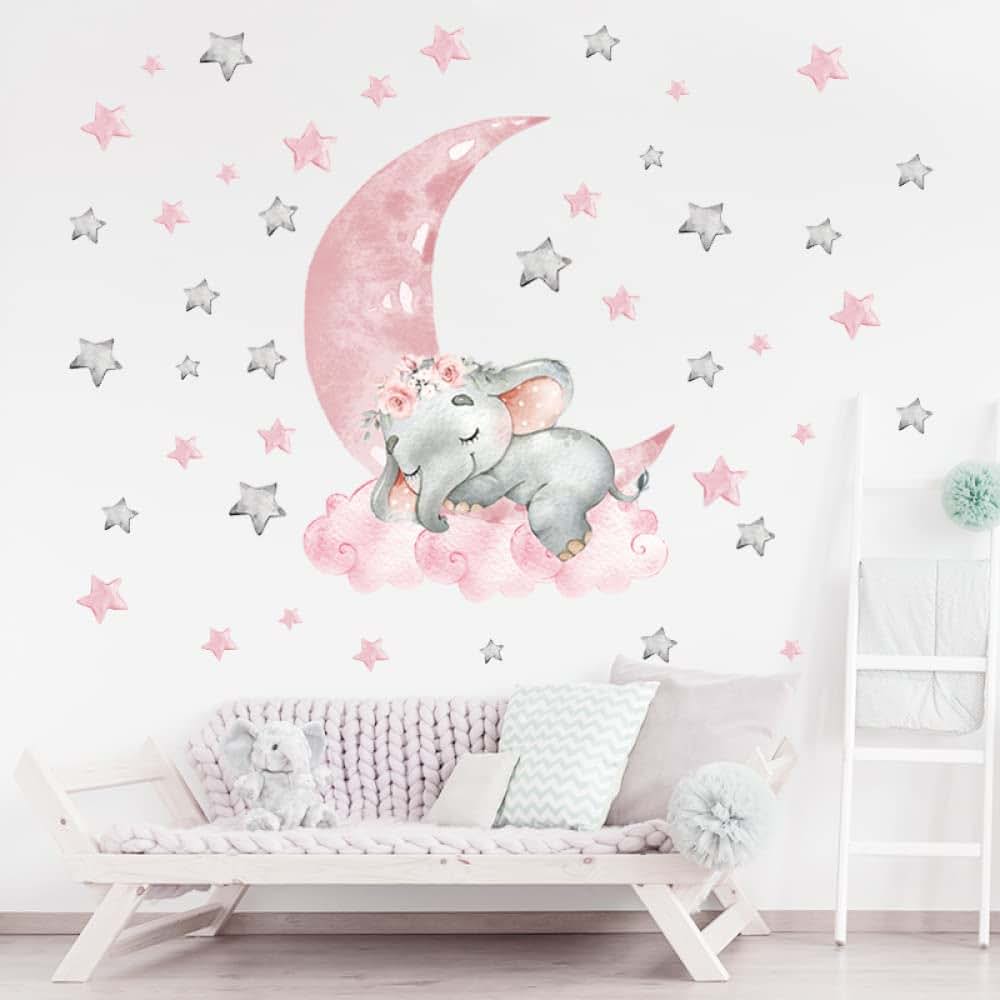 Douki Watercolor Marshmallow 3D Bunny And Elephant Wall Stickers (photo 4)