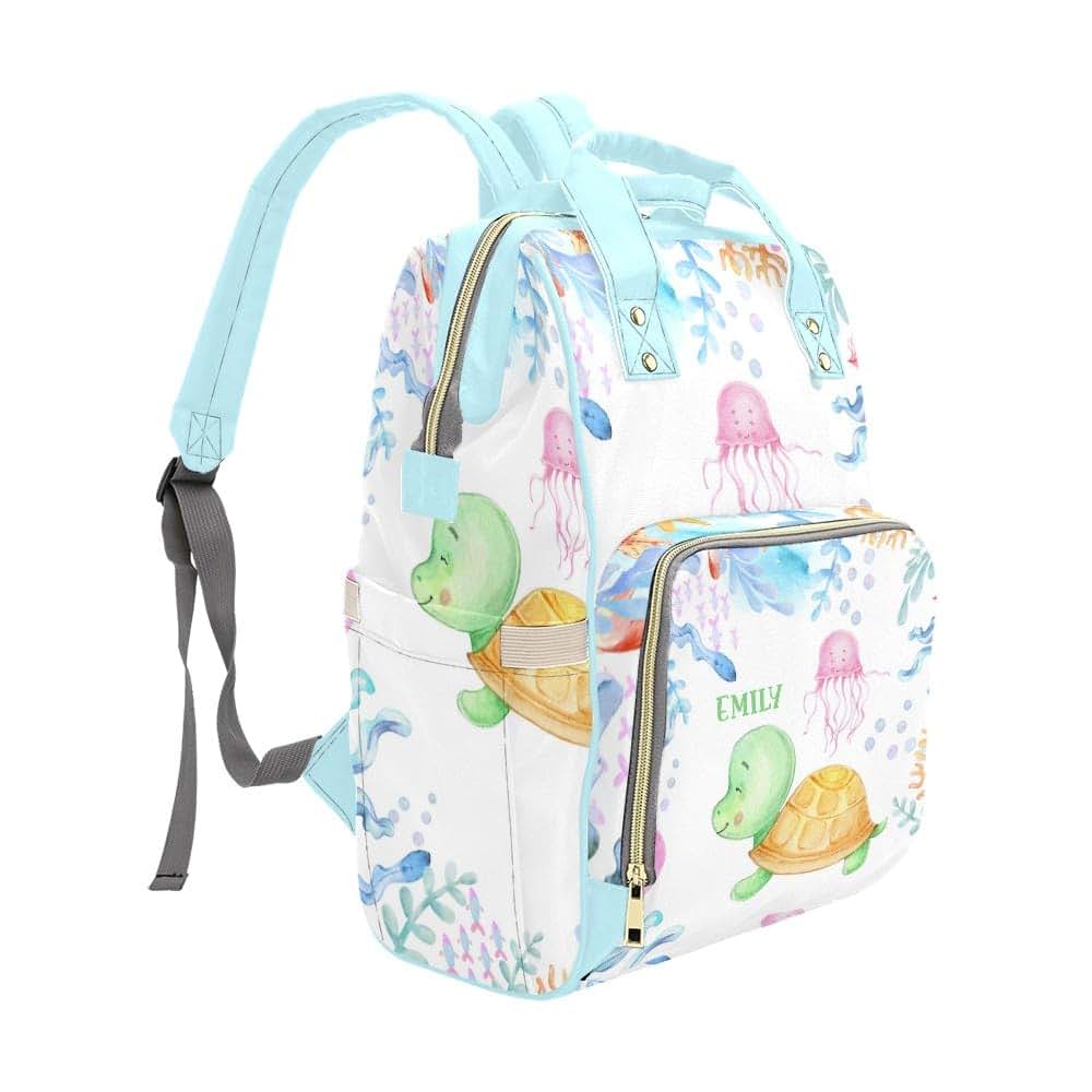 Nzoohy Sea Turtle Personalized Diaper Backpack With Custom Name (photo 2)