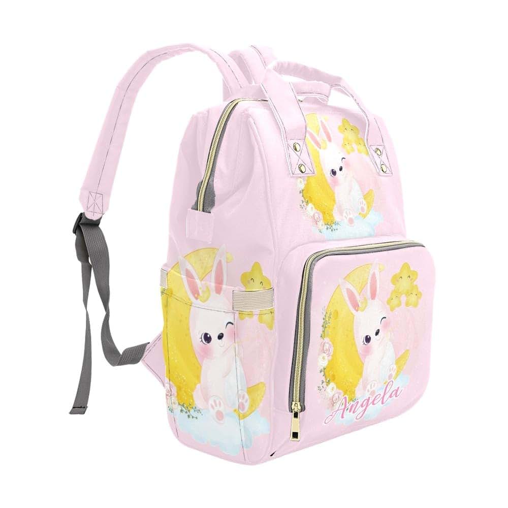 NZOOHY Little Bunny Sits on Moon Personalized Diaper Bag Backpack Multi-Function Custom with Name Large Travel Nappy