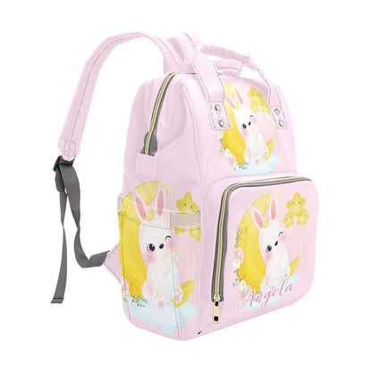 NZOOHY Little Bunny Sits on Moon Personalized Diaper Bag Backpack Multi-Function Custom with Name Large Travel Nappy