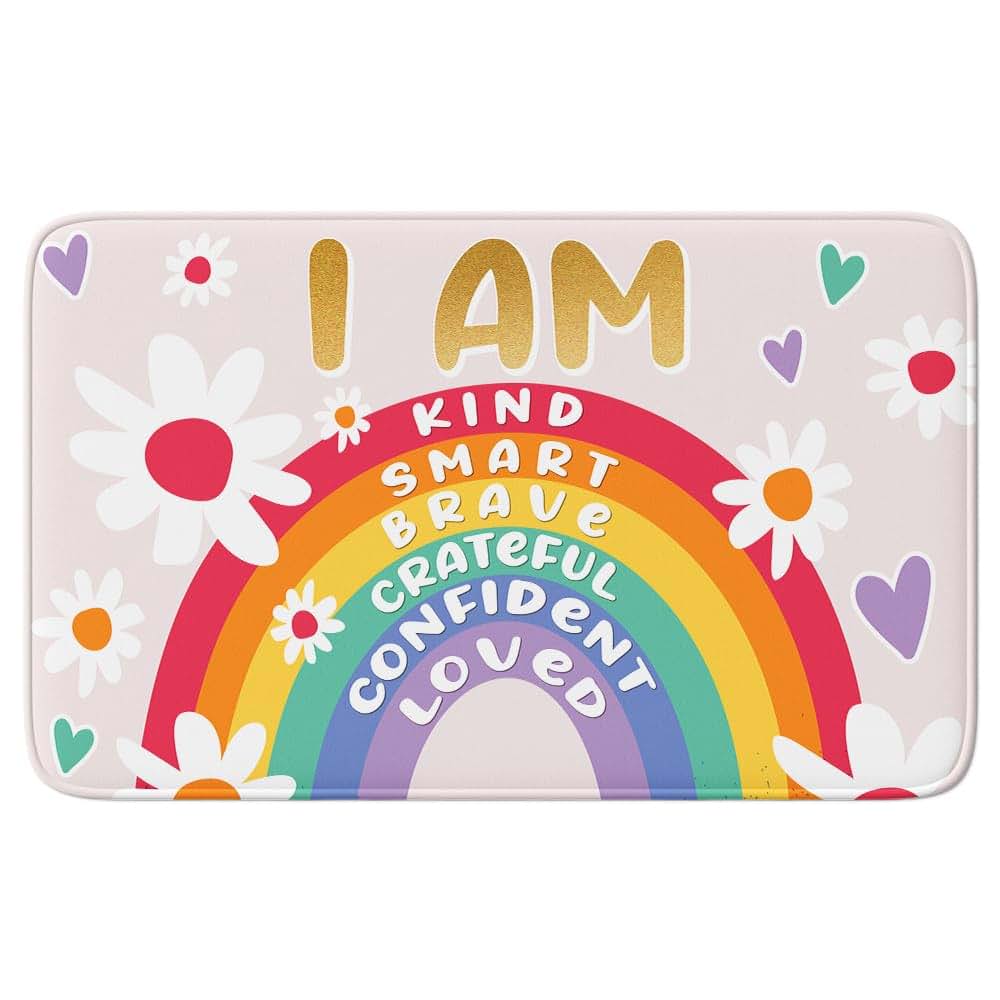 CHILLGEN Personalized Rainbow Rug for Classroom – Positive Affirmation Carpet Mat