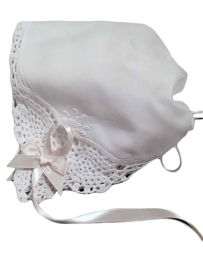 Angel Lace Christening Handkerchief Bonnet by The Christening Corner