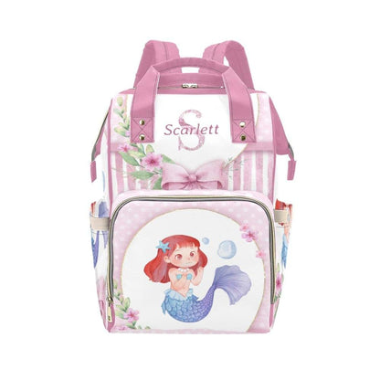YallLocoMo Personalized Diaper Bag Backpack Pink Floral Mermaid