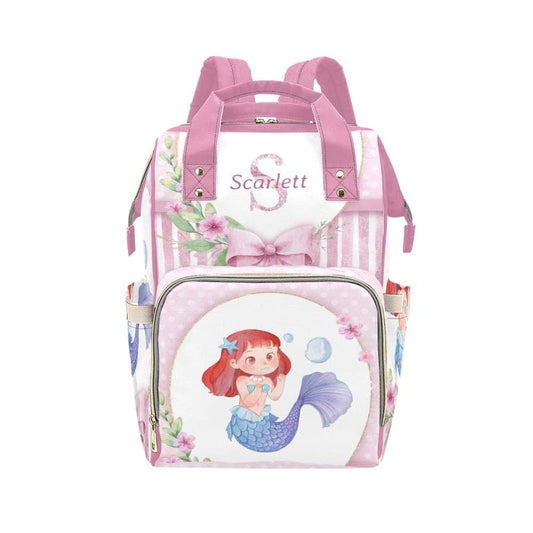 YallLocoMo Personalized Diaper Bag Backpack Pink Floral Mermaid