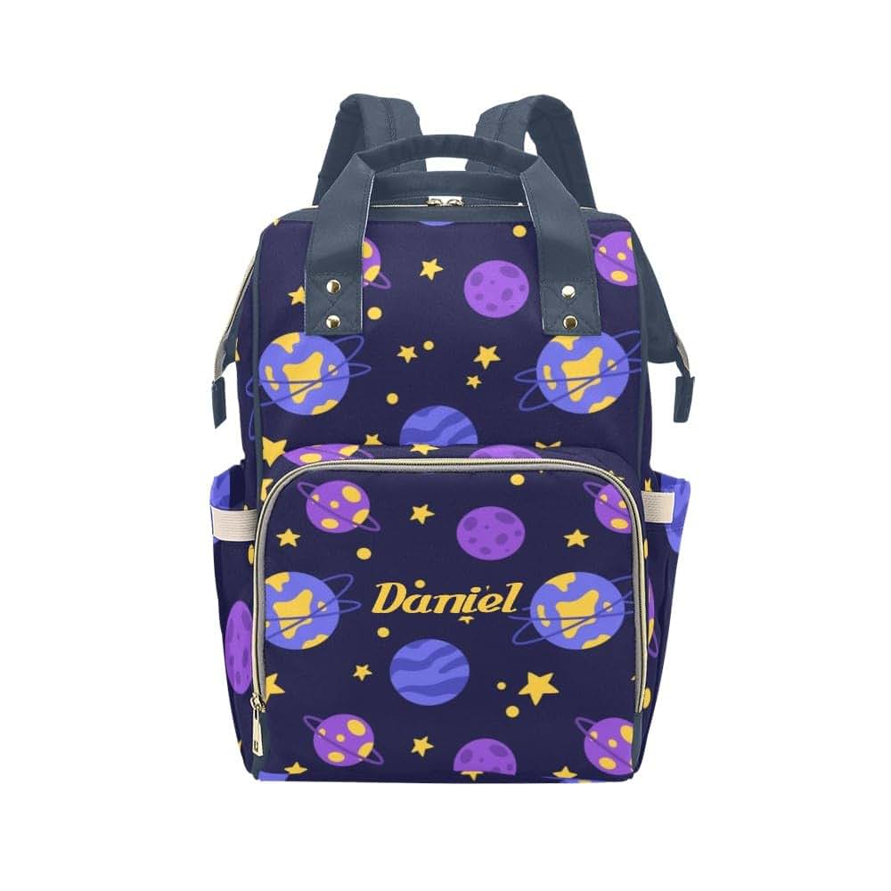 NZOOHY Space Planets and Stars Personalized Diaper Bag Backpack,Custom Name Diaper Backpack Nursing Baby Mommy Bag for