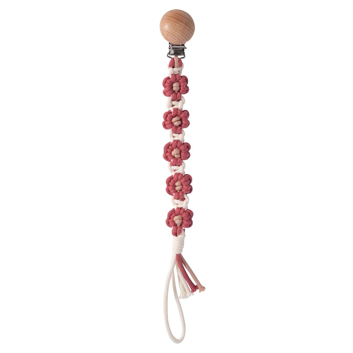 Pacifier Clip Holder - Floral Daisy Macrame Braided Cotton Binky Clips
