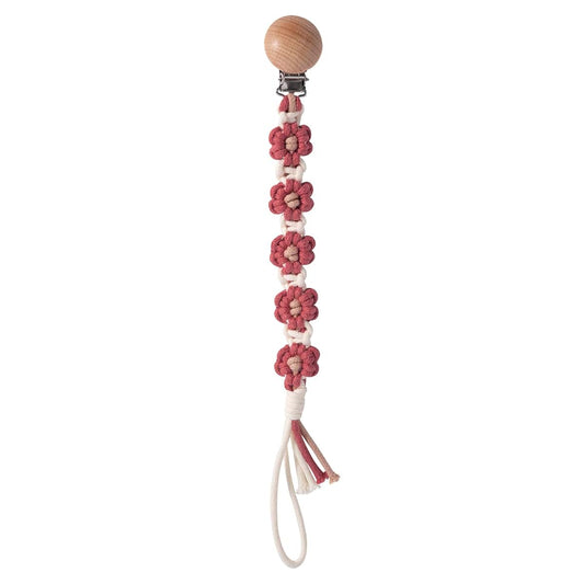 Pacifier Clip Holder - Floral Daisy Macrame Braided Cotton Binky Clips