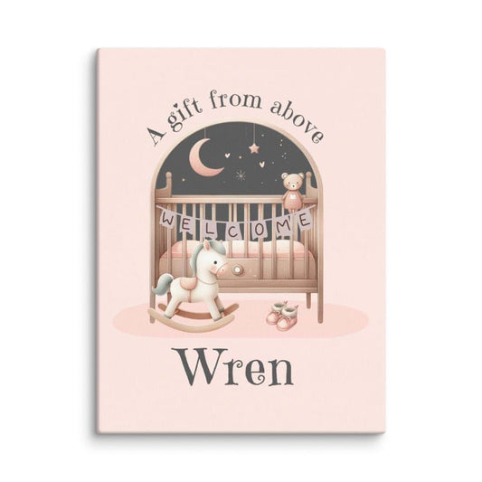 Toy Fan TV Wren Personalized 9x12 Nursery Canvas | A Gift From Above Baby Name Wall Art | Custom Crib Room Decor for