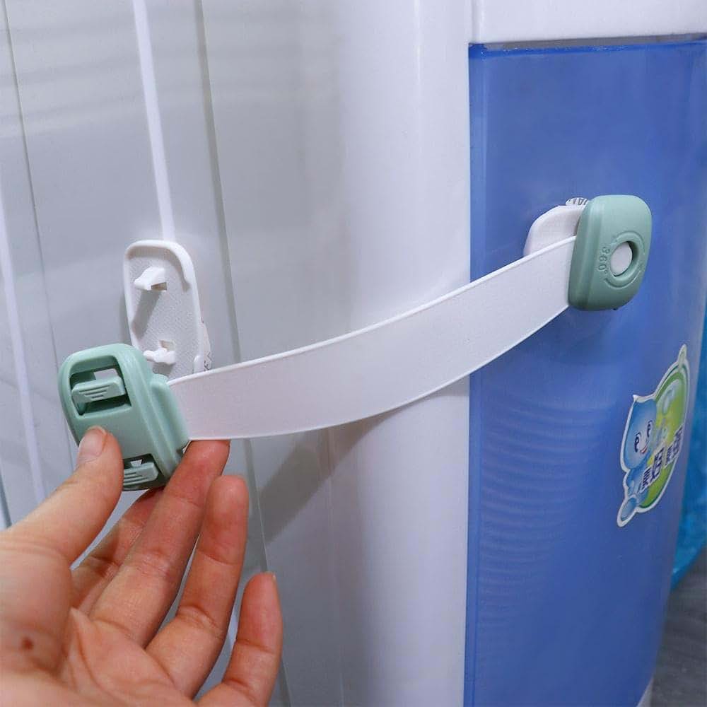4 Pack Child Safety Strap Locks for Cabinets Drawers Toilet Fridge Adhesive