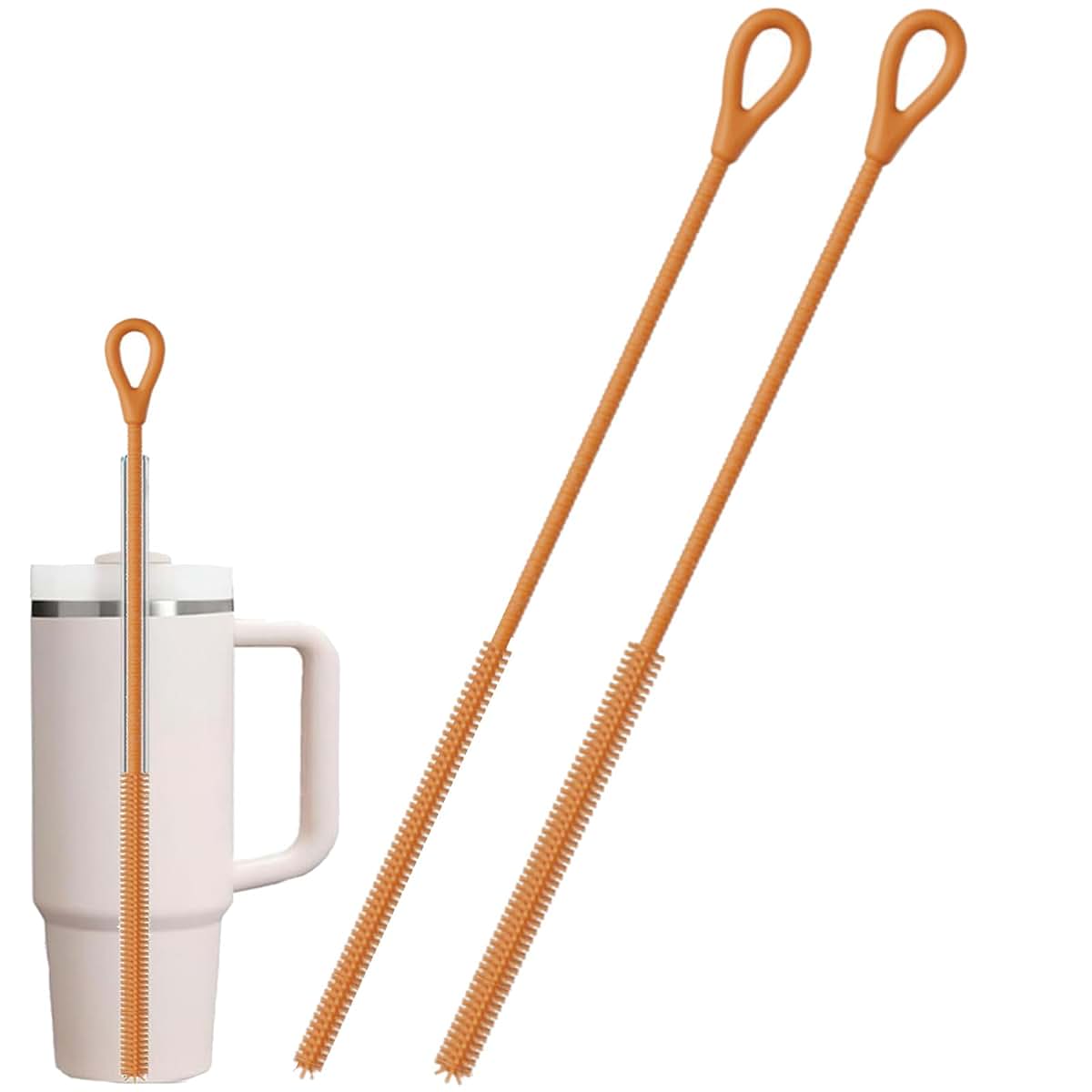 JMYDecor 2Pcs Silicone Straw Cleaner Brush,9.84in Reusable Straw Cleaner with Bendable Steel Core,Extra Long Soft