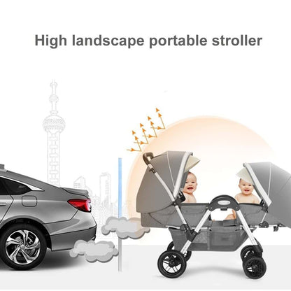 TXTC Double Tandem Stroller in Gray, Foldable Two-Seater Pushchair (photo 4)