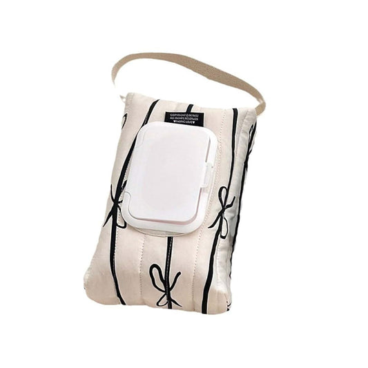 Njdkadey Elegant Striped Wet Wipes Storage Case, Comfortable and Durable Cotton Bag with Bowknot Perfect for Parents