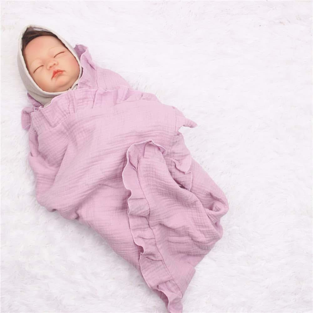 JHION Newborn Baby Blanket, Toddler Blanket, 100% Cotton 4 Layers Soft Swaddling Receiving Blanket with Ruffle