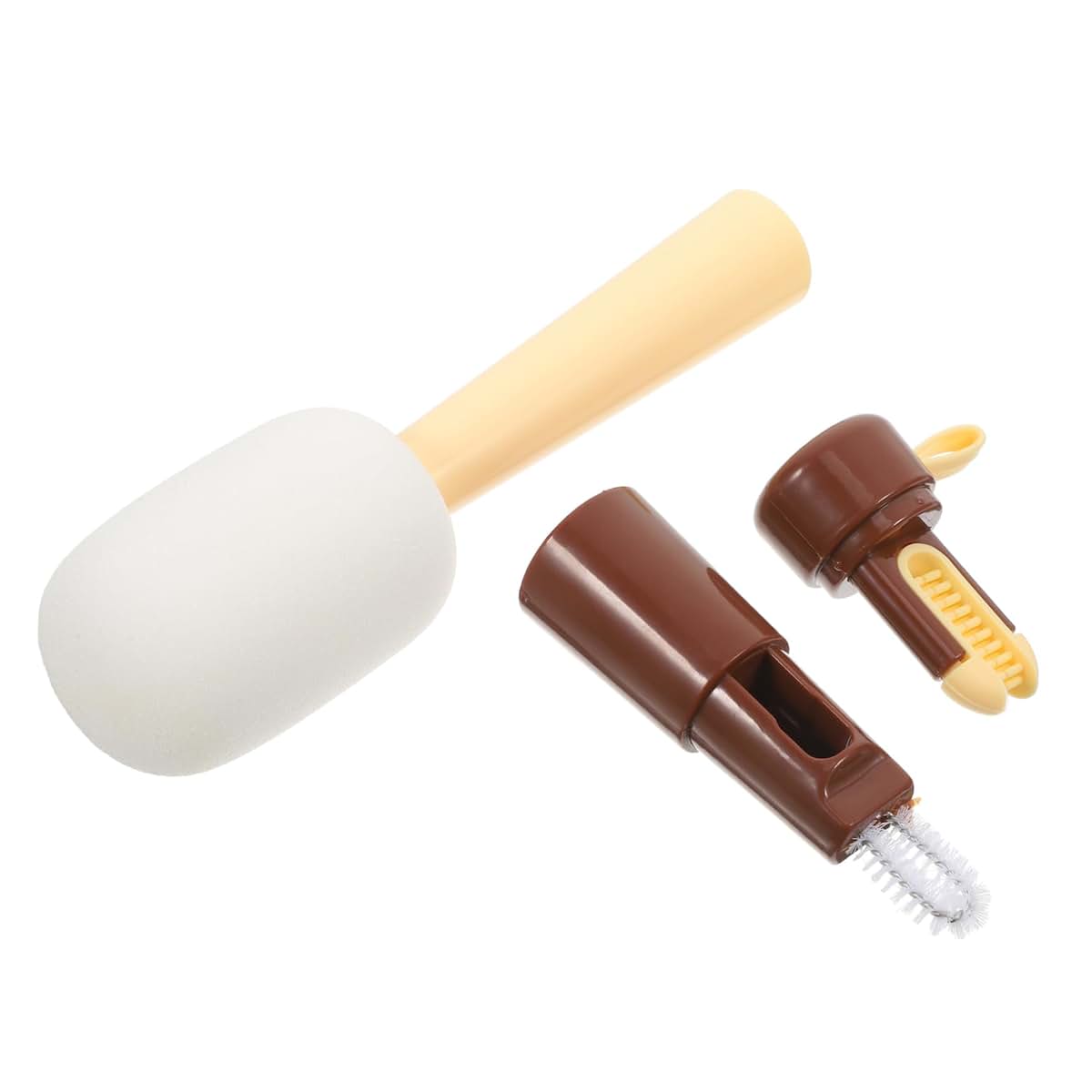 Healifty 3in1 Cup Lid Cleaner Brush Set, Extended Handle, Brown