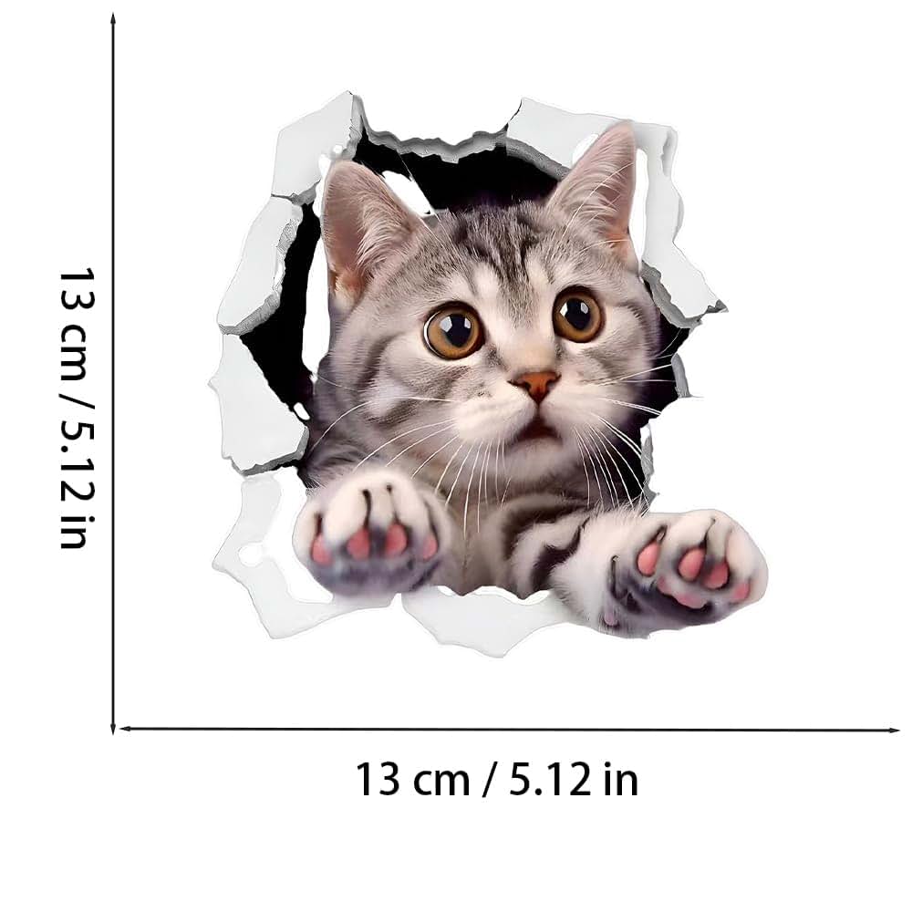 3D Breaking Cat Decals Set for Car, Wall, and Furniture Vinyl Stickers