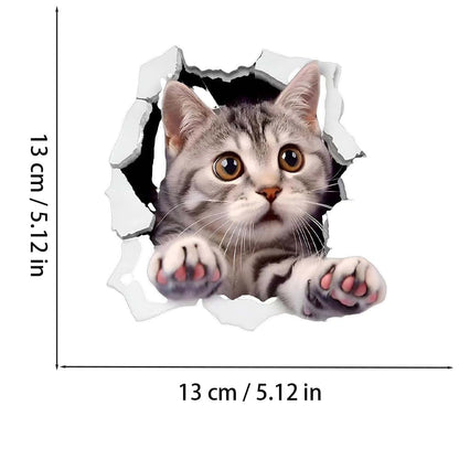 3D Breaking Cat Decals Set for Car, Wall, and Furniture Vinyl Stickers