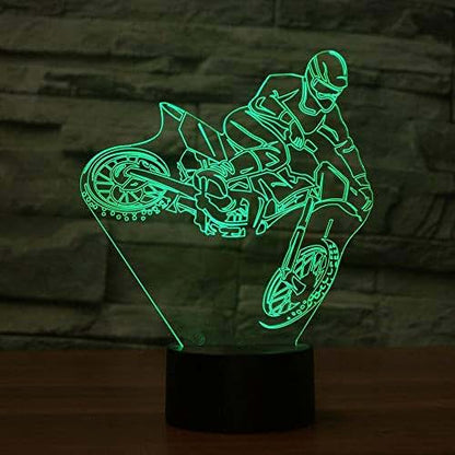 Jinnwell 3D Dirt Bike Motocross Night Light Lamp Illusion 7 Color Changing Touch Switch Table Desk Decoration Lamps (photo 3)