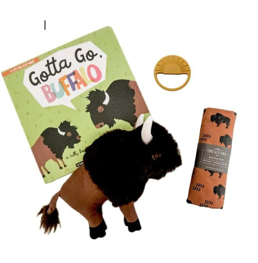Tumbleweed Babies Gotta Go Buffalo - Baby Buffalo Gift Set for New Baby. Gift Set with Plush, Burp Cloth, Book, &