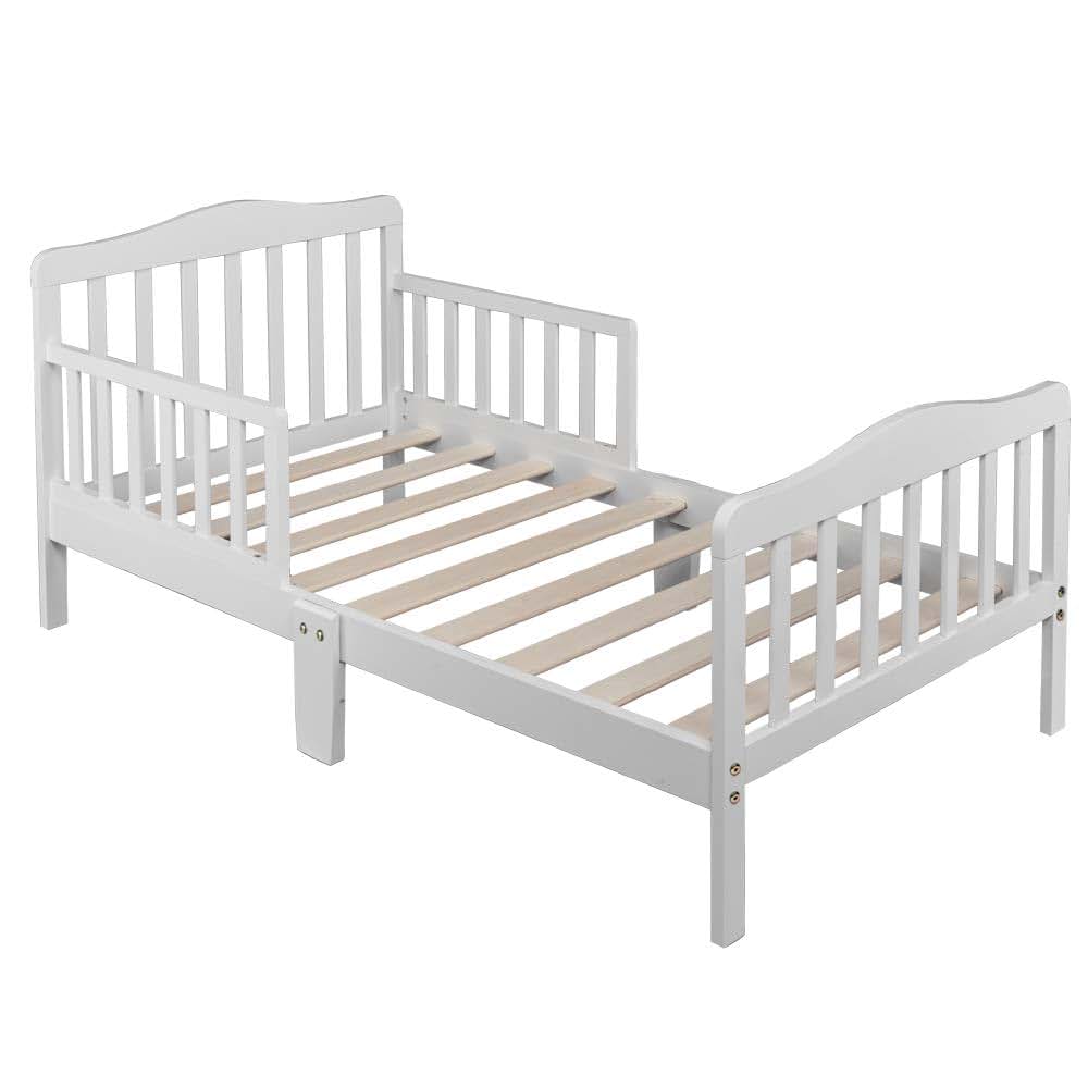 Volowoo White Classic Wood Bed Frame With Guardrails
