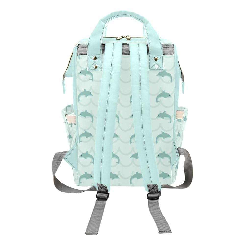 YallLocoMo Personalized Diaper Bag Backpack Name Stripe Dolphins Mint Green Convenient and Durable: Waterproof (photo 2)