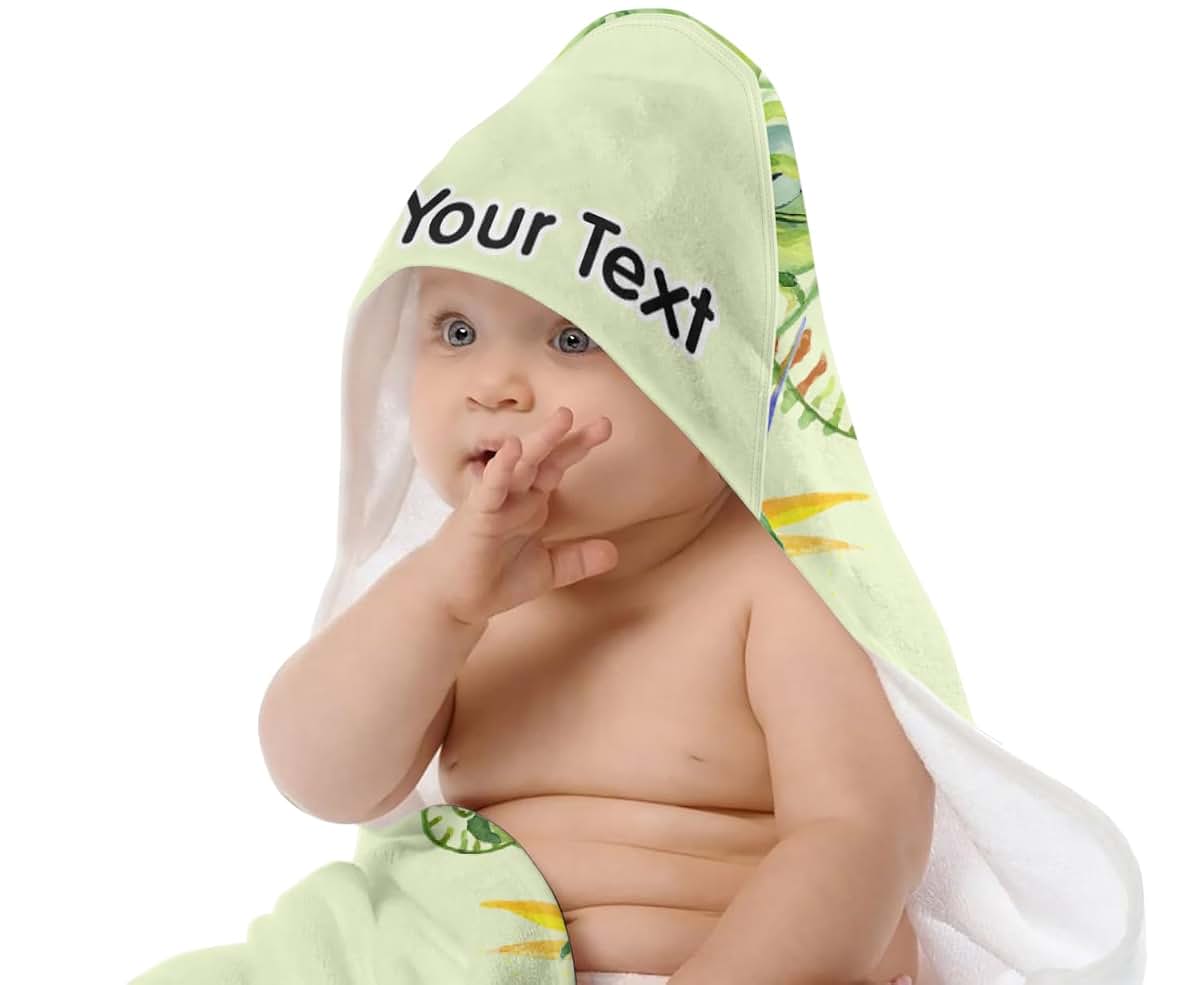 YouCustomizeIt Personalized Tropical Leaves Border Hooded Baby Towel (photo 2)