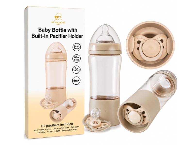 Mother Sucker Baby Bottle with Pacifier Storage Base, 8 oz
