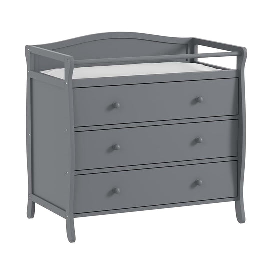 Slekversa Wooden Changing Table Dresser With 3 Drawers In Grey