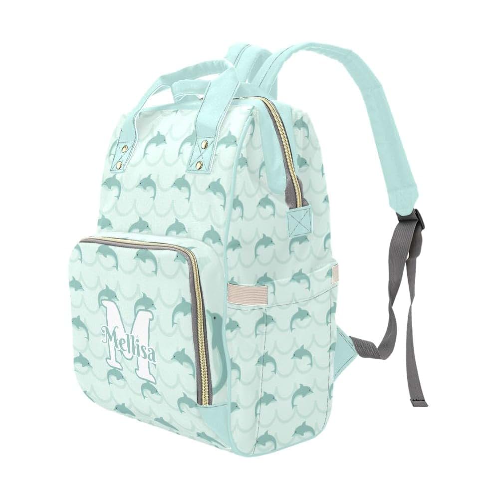 YallLocoMo Personalized Diaper Bag Backpack Name Stripe Dolphins Mint Green Convenient and Durable: Waterproof (photo 4)
