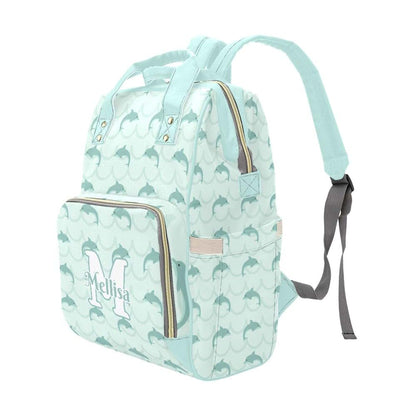 YallLocoMo Personalized Diaper Bag Backpack Name Stripe Dolphins Mint Green Convenient and Durable: Waterproof (photo 4)