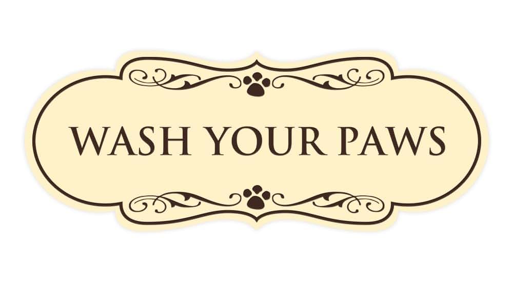 Gaucho Goods Designer Paws, Wash Your Paws Sign (Ivory/Dark Brown) - Medium (2 Pack)