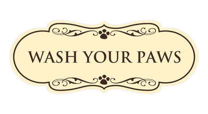 Gaucho Goods Designer Paws, Wash Your Paws Sign (Ivory/Dark Brown) - Medium (2 Pack)