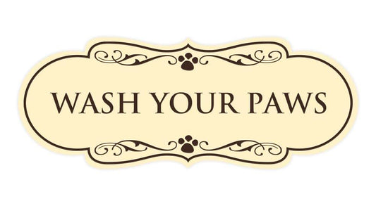 Gaucho Goods Designer Paws, Wash Your Paws Sign (Ivory/Dark Brown) - Medium (2 Pack)