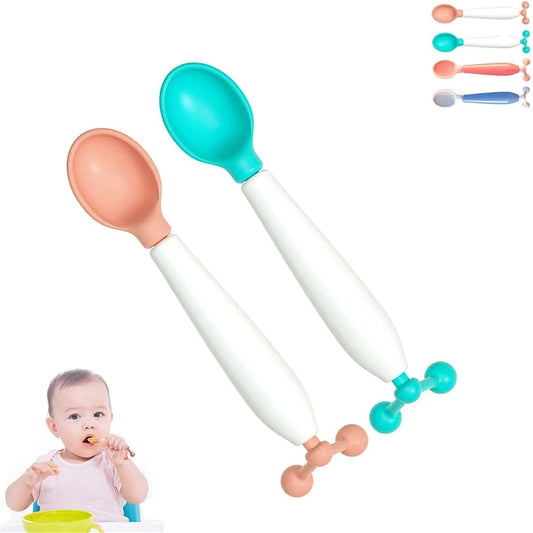 BIERDAN Toddler Feeding Training Spoons 2-Pack, 360 Rotatable, Silicone