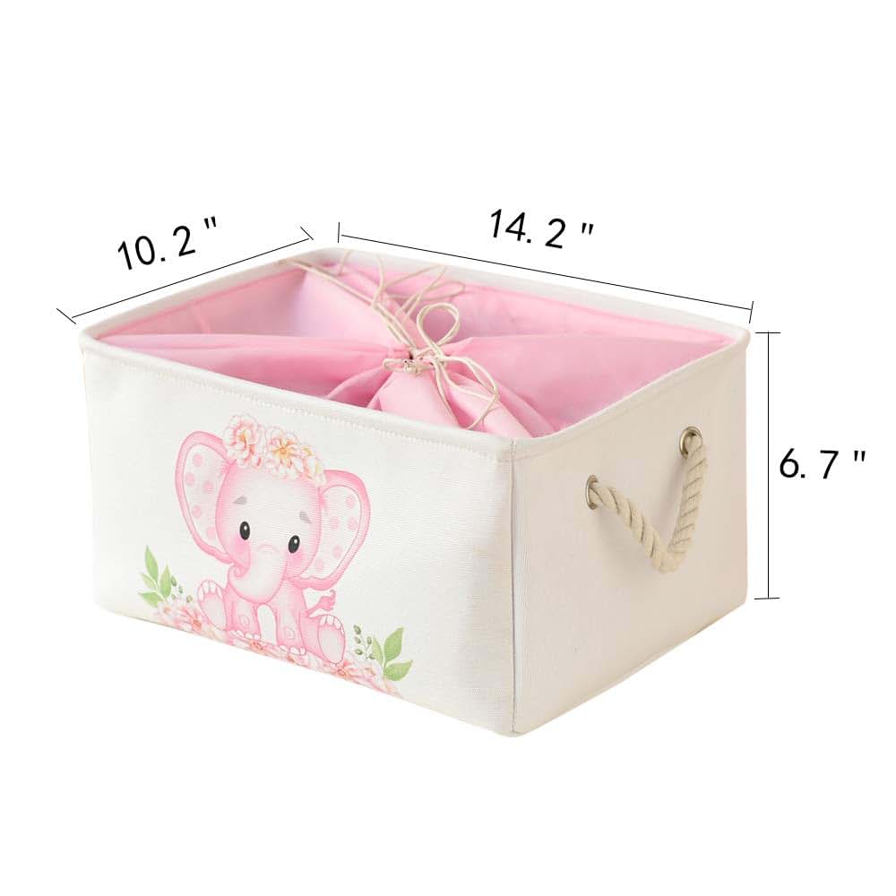 INough Pink Basket Elephant Storage Bins for Kids, Gift Box for Baby,Collapsible Storage Basket for Toys Clothes,Fabric (photo 2)