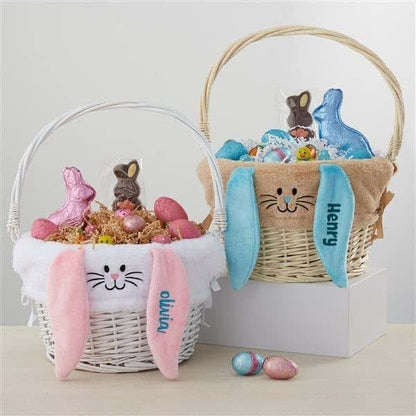 Personalization Universe Personalized Classic White Easter Basket – Embroidered White Bunny Basket Liner – Custom Kids (photo 4)