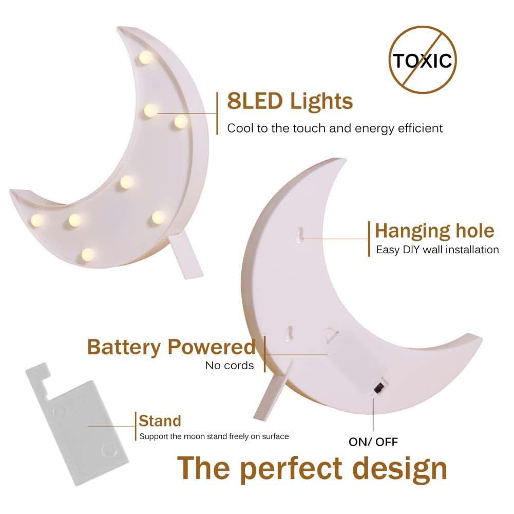 Pooqla LED Crescent Moon Marquee Sign, White, Battery Powered