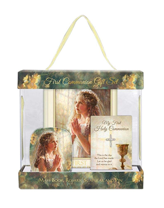 First Communion Gifts First Communion Kit Gift Set with Mass Book Lapel Pin and Rosary for Girls