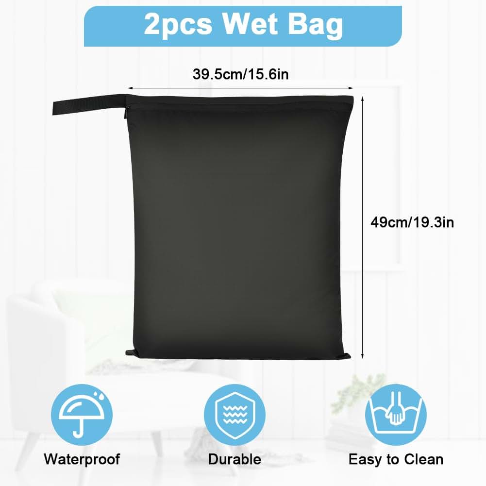 AOOSA 2PCS Wet Bags, Waterproof Travel Laundry Bag, Cloth Diaper Bags-Black (photo 2)