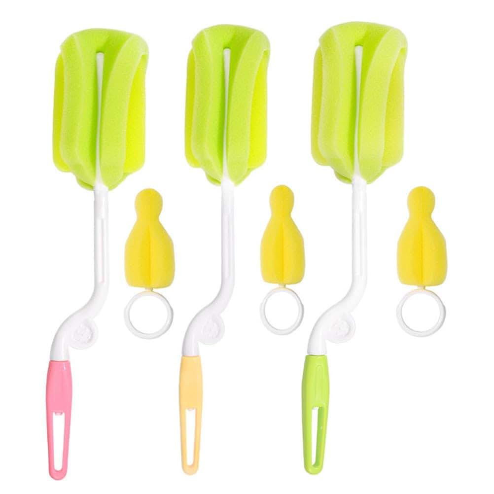 Abaodam 1set Bottle Cleaning Brush Set Rotating Feeding Bottle Pacifier Brushes Easy to Clean with Special Design for Home Outdoor Use Yellow Green Pink