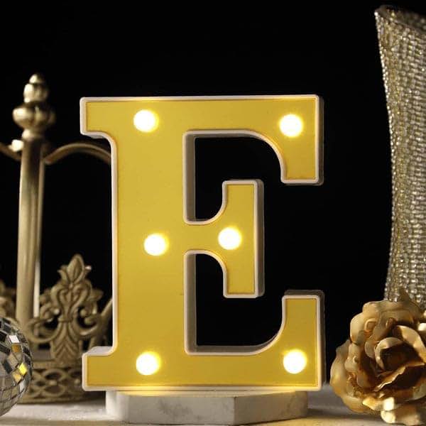 Tableclothsfactory 6" 3D Gold Marquee Letters 5 LED Light Up Letters Warm White LED Letter Lights - E