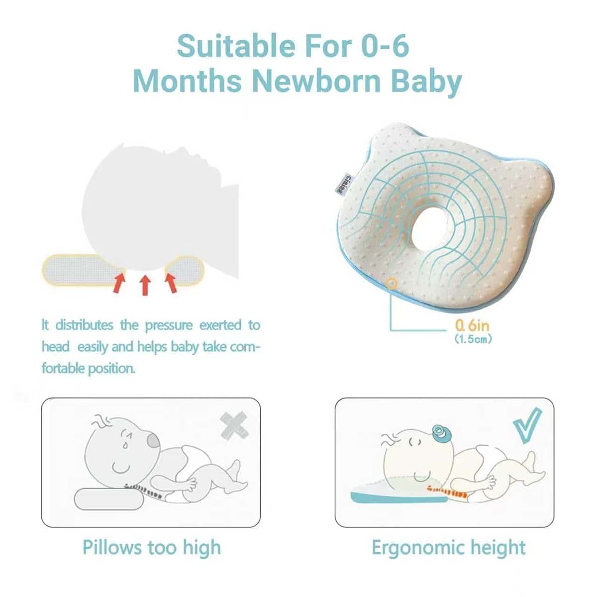 CIRIRE Memory Foam Baby Cushion Soft Cozy Machine-Washable, Head and Neck Support Breathable Anti-Slip Design for (photo 4)