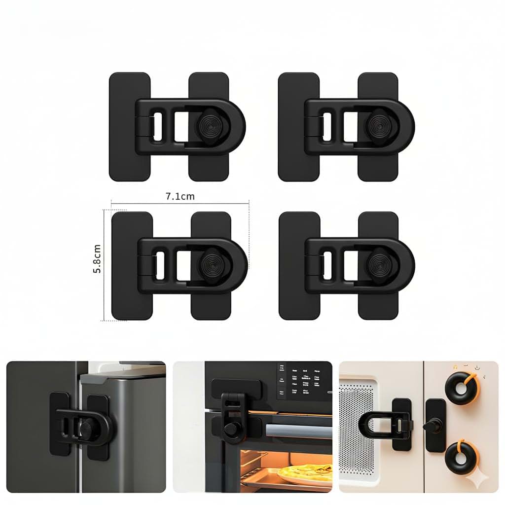 Cabinet Locks 4 Pack Adhesive No Drill Black