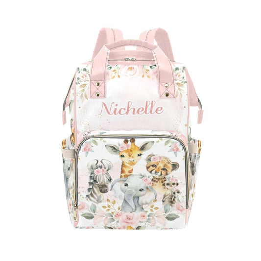 NZOOHY Safari Animals Floral Personalized Large Capacity Diaper Bags,Custom Name Diaper Backpack Casual Travel Daypack
