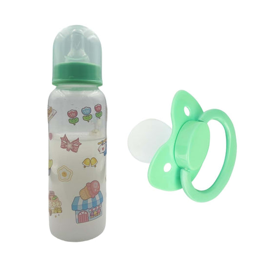 SUNOWE Adult Bottle & Pacifier Set, 8oz/250mL (Bottle Print May Vary) (Green)